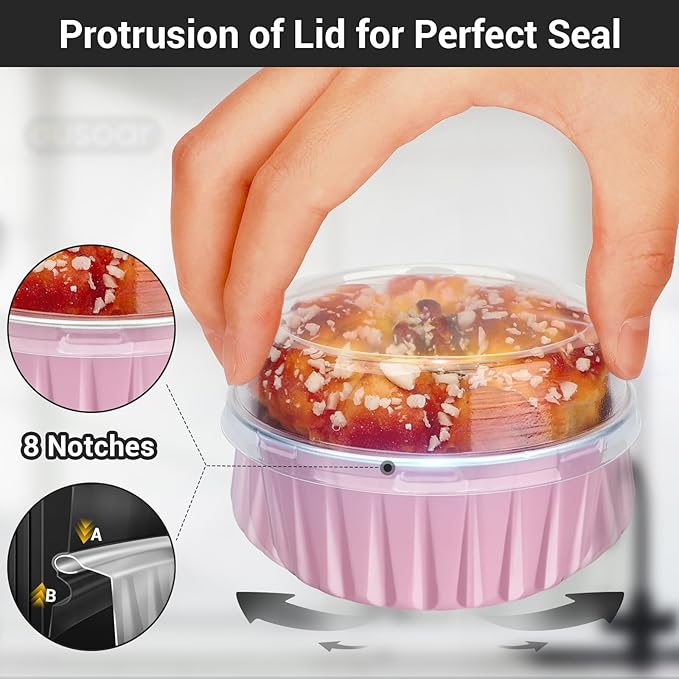 EUSOAR Baking Cups with Lids, Pink 25Packs 5oz Disposable Aluminum Foil Mini Muffin Liners, Dessert