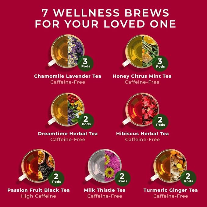 Gya Tea Co Her Wellness Tea Pod Collection Tea Gift Set (16 ct) - 7 Flavors Assorted Variety Pack