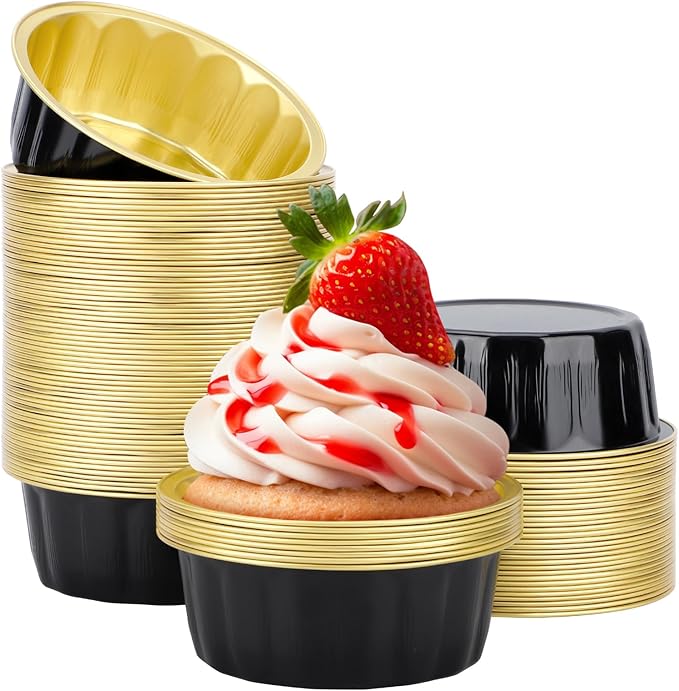 Beasea Disposable Baking Ramekins, 8 oz 100 Pack 3.9" 235ml Aluminum Foil Cups Bake Utility Ramekin