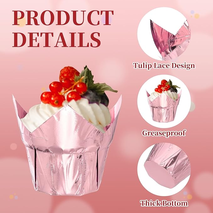 uxcell 100 Pcs Tulip Cupcake Liners, Muffins Liners Aluminum Foil Cupcake Wrappers Baking Cups