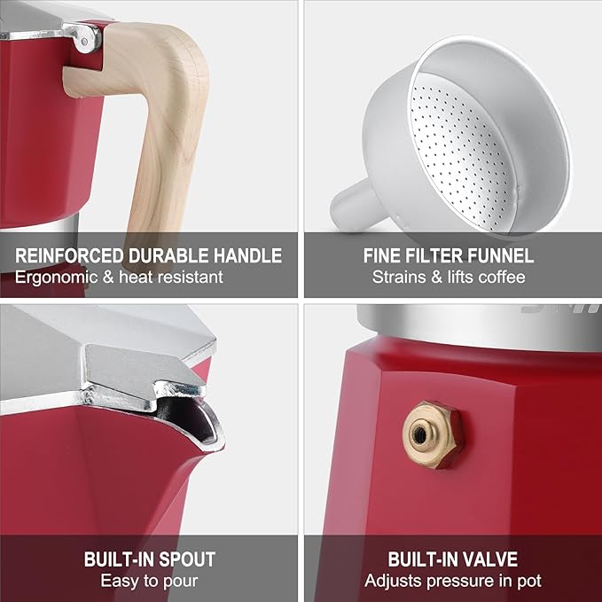 Sivaphe Aluminum Moka Pot 6 Espresso Cups, Percolator Espresso and Coffee Maker, Portable Stovetop