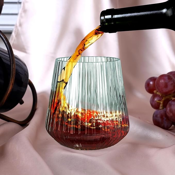 40 Pack Plastic Ribbed Wine Glasses, 14Oz Origami Disposable Wine Glasses Unbreakable Clear Plastic