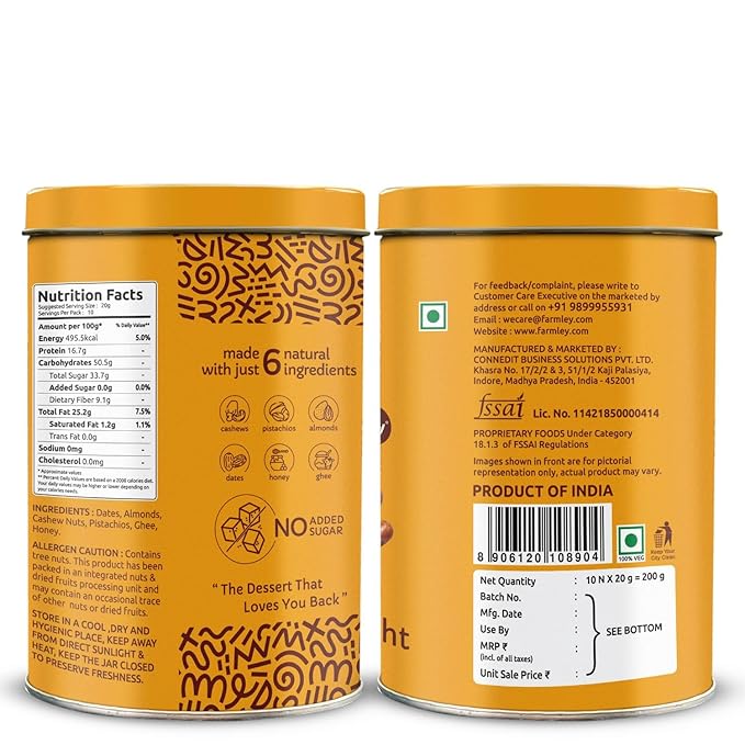 Farmley Protein Dates Bars Jars| Dates Bite with No Added Sugar | Made with Zero Added Sugar |