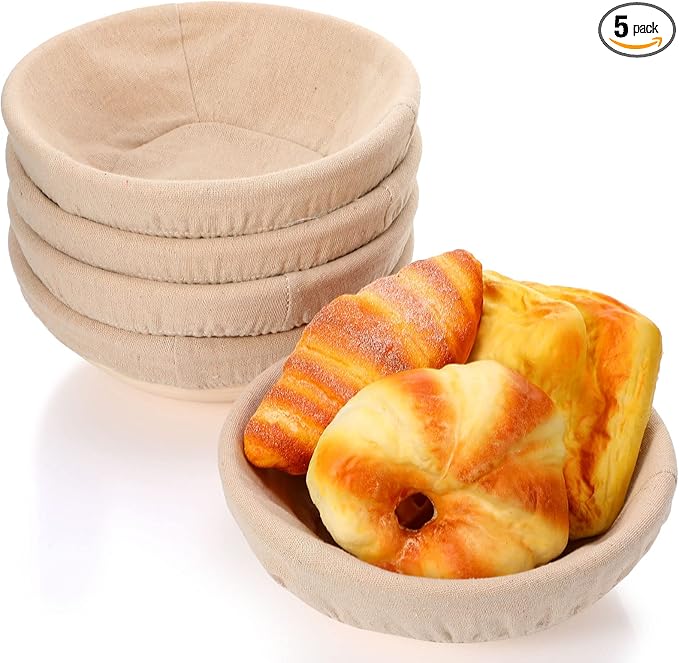 Nuogo Set of 5 Banneton Bread Proofing Basket 8.5 inch Round Sourdough Proofing Basket Bowl with