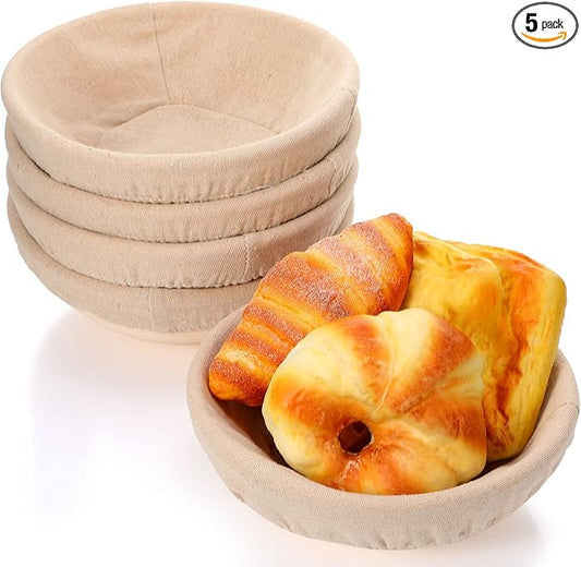 Nuogo Set of 5 Banneton Bread Proofing Basket 8.5 inch Round Sourdough Proofing Basket Bowl with