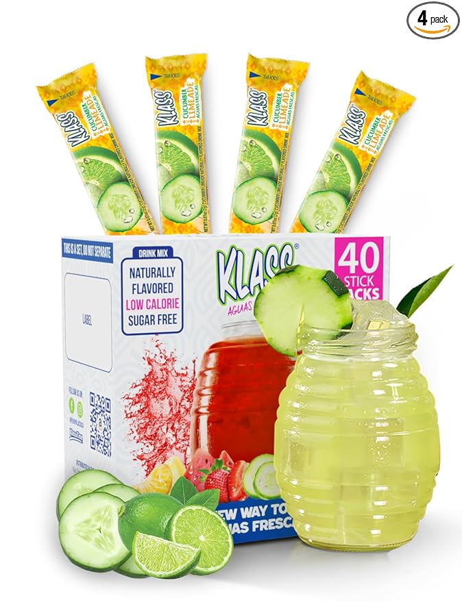 Klass Aguas Frescas | Drink Mix Cucumber Limeade | Sugar Free Drinks! (40 Count Powder Stick