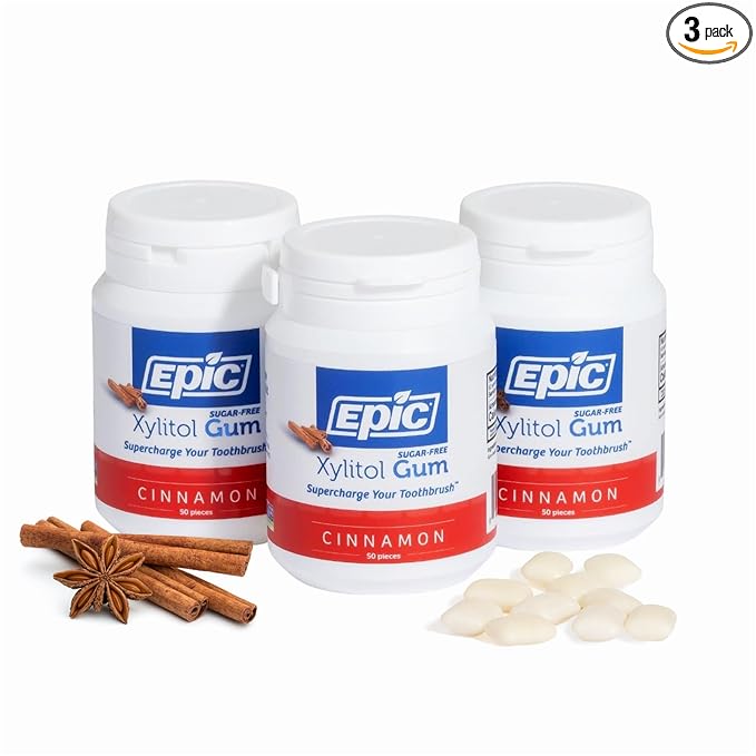 Epic 100% Xylitol Cinnamon Chewing Gum - Sugar Free, Aspartame Free Dental Gum - Supports Oral
