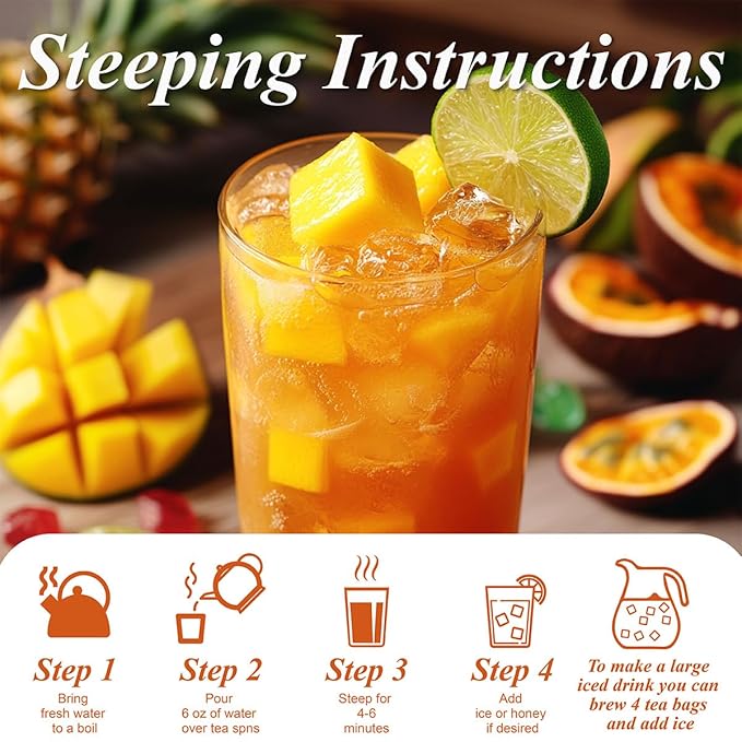 WT WEETEE Mango Ginger Tea Bags, 2g x 100 Counts, Flavored Ginger Herbal Tea Includes Cardamom
