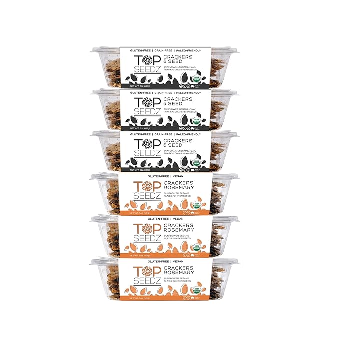 Top Seedz Certified Organic Gluten Free Rosemary and 6 Seed Crackers | 6-Pack | 5 Ounces | Healthy