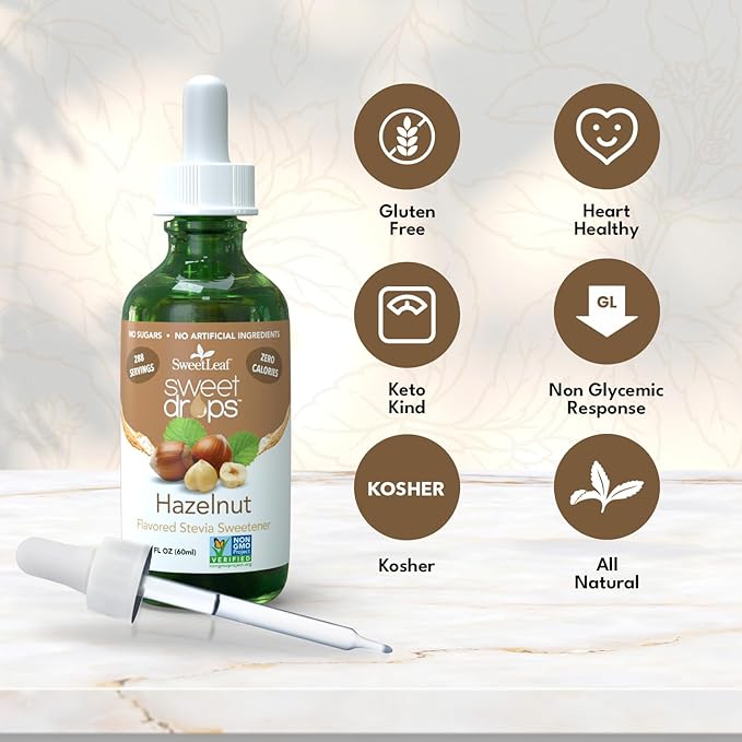 SweetLeaf Stevia Liquid Sweet Drops - Hazelnut Flavored Drops, Stevia Liquid Sweetener