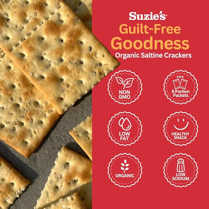 Suzie's Organic Rosemary Sesame Saltines Crackers|Healthy Gourmet Baked Vegan Snack for Adults &