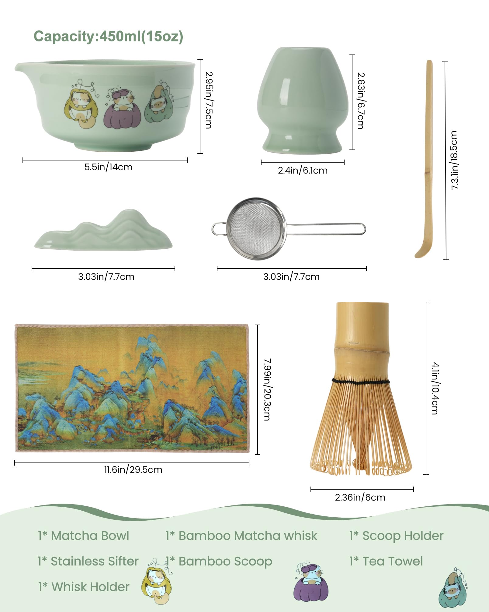 Matcha Whisk Tea Set Kit Japanese Matcha Kit - Matcha Bowl, Matcha Whisk and Holder, Bamboo Scoop