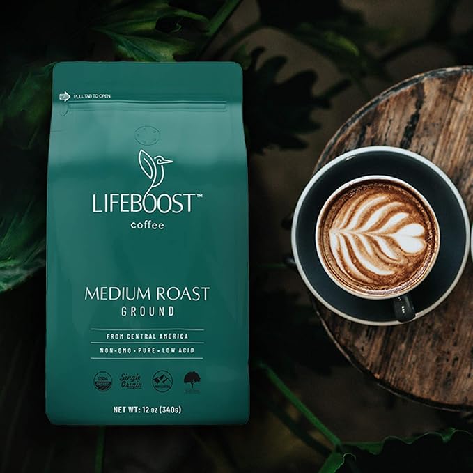 Lifeboost Coffee Ground Medium Roast Coffee - Low Acid Single Origin USDA Organic Coffee - Non-GMO