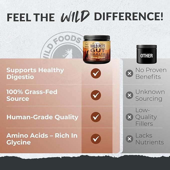 Wild Foods Dog Bone Broth Powder – 100% Natural & 16oz US Made Bone Broth for Dogs Support