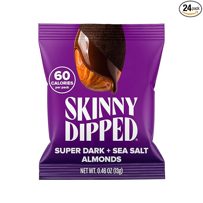 SkinnyDipped Super Dark Chocolate + Sea Salt Almonds, Vegan, Healthy Snack, Plant Protein, Gluten