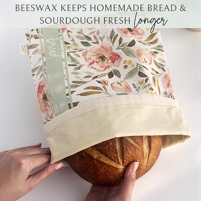 Nectar & Nest Bread Baker Set, Reusable Beeswax Bread Bags for Homemade Bread, Sourdough Bag