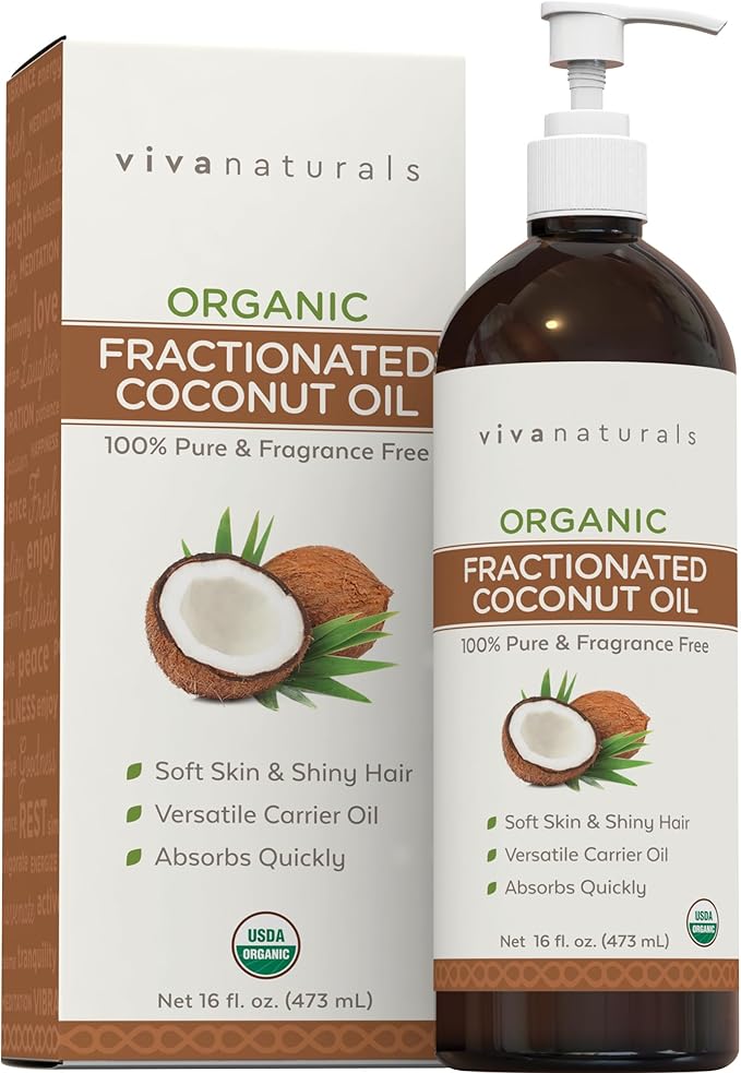 Viva Naturals Organic Fractionated Coconut Oil - Skin & Hair Moisturizer, Relaxing Massage and Body
