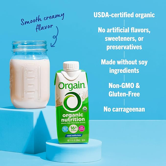 Orgain Organic Nutritional Protein Shake, Vanilla Bean - 16g Grass Fed Whey Protein, Meal