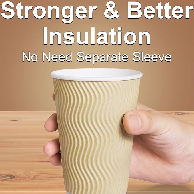 Hot Paper Cups 16 oz Disposable Insulated Corrugated Sleeve Ripple Wall Paper Cup 100 pcs,16oz Cups