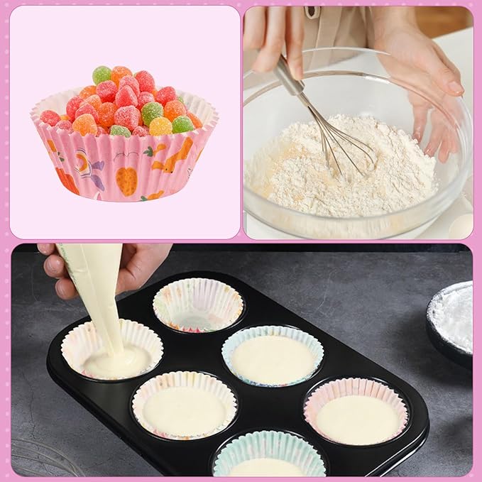 SANNIX 450pcs Easter Cupcake Liners, Bunny Chick Egg Flower Baking Cups Cupcake Wrappers Paper