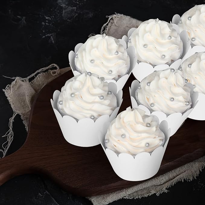 KPOSIYA Set of 100 Artistic Bake Cake Cups Filigree Little Vine Lace Laser Cut Cupcake Wrapper