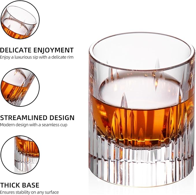 KAMMAK Crystal Whiskey Glasses Set of 2, Luxury 2.03oz Old Fashioned Glasses Stemless, Handcrafted