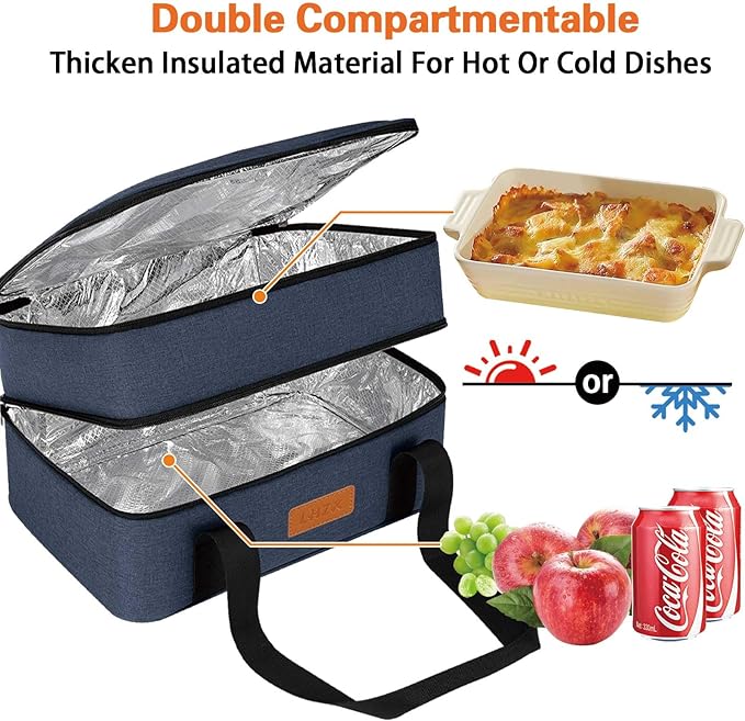 LHZK Double Insulated Casserole Carrier for Hot or Cold Food, Lasagna Holder Tote for Potluck