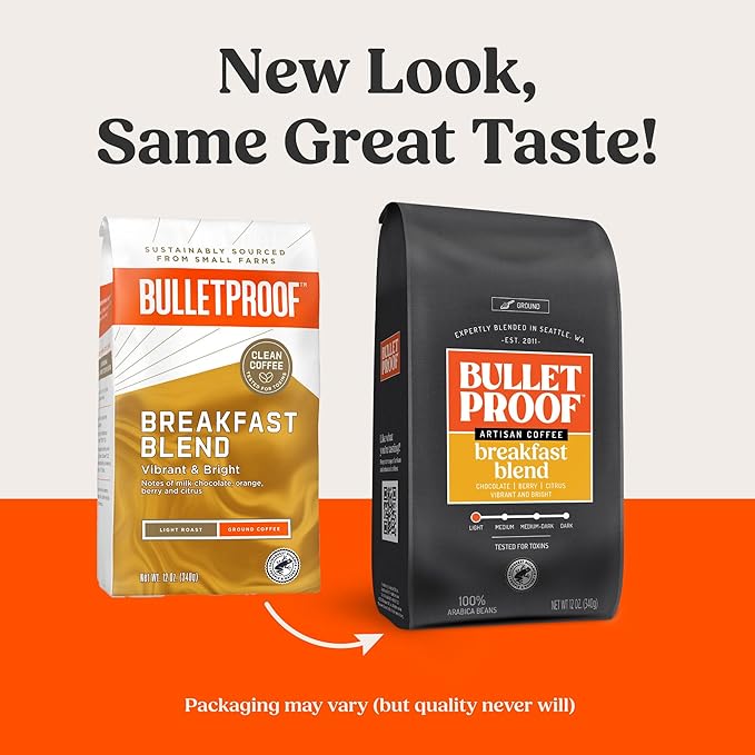 Bulletproof Breakfast Blend Light Roast Whole Bean Coffee, 12 Ounces, 100% Arabica Beans, Clean