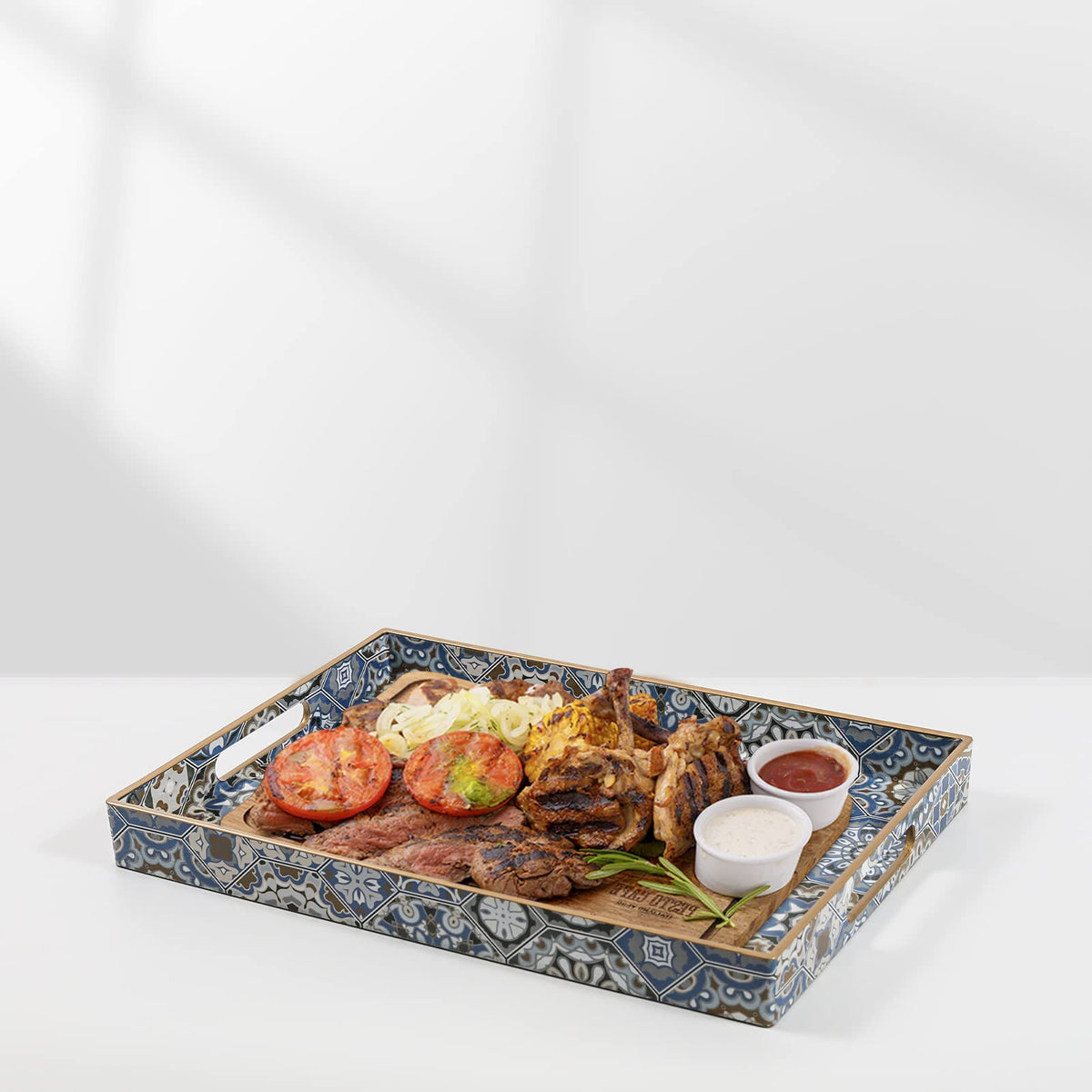 AGIOTA Boho Coffee Table Trays Serving Tray with Handles Large Tray for Ottoman Modern Decorative
