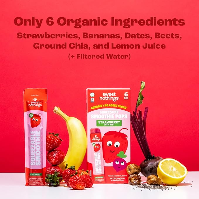 Sweet Nothings, Strawberry, USDA Organic Kids' Squeezable Fruit Smoothie Popsicle Pops, Value Pack