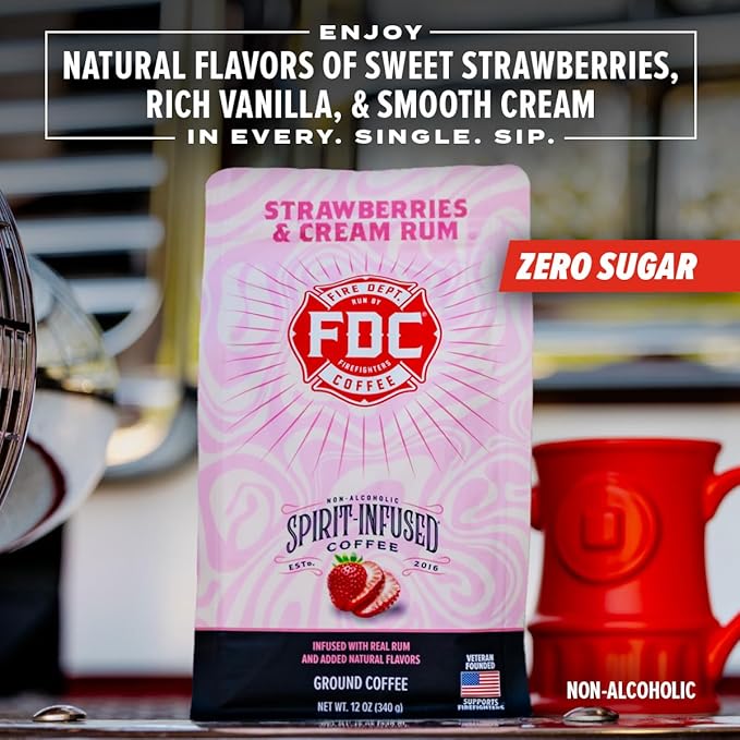 Fire Department Coffee - Gives Back to Firefighters - Strawberries & Cream Rum Infused Whole Bean
