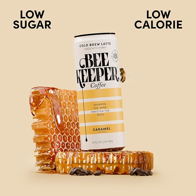 Beekeeper Coffee Cold Brew Caramel Latte with Oregon Honey, 8 fl oz cans (Pack of 12)