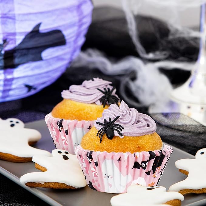 300Pcs Halloween Cupcake Liner Pink Boo Ghost Baking Cup Paper Muffin Cupcake Wrapper for Trick or