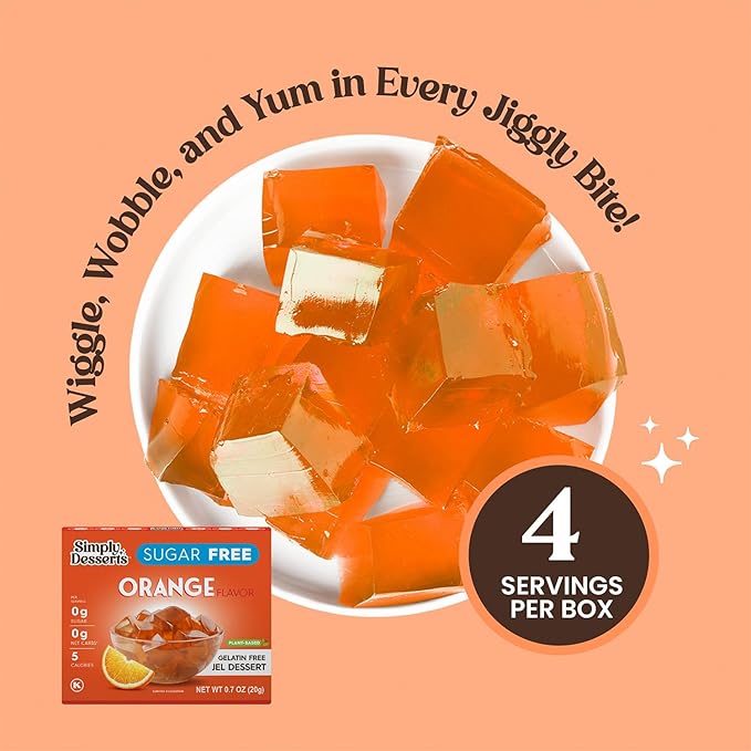 Simply Desserts Sugar-Free Orange Jel, 6-Pack - Vegan Dessert, Keto Snacks, Diabetic Friendly &