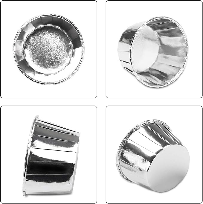 EUSOAR Aluminum Foil Silver Cupcake Liners, 50Pcs Disposable Muffin Liners, Baking Cups, Aluminum