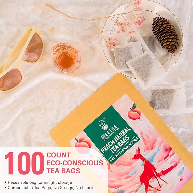 WT WEETEE Peach Herbal Tea Bags, Caffeine Free Tea Made with Rose Hip, Orange Peel, Hawthorn