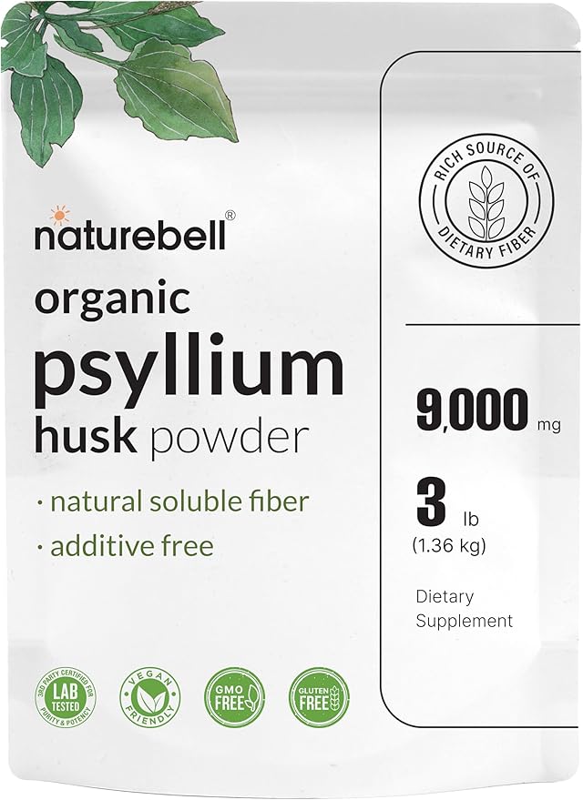 NatureBell Psyllium Husk Fiber Supplement, 9,000mg Per Serving, 3lb (48oz) Powder | Organic Soluble