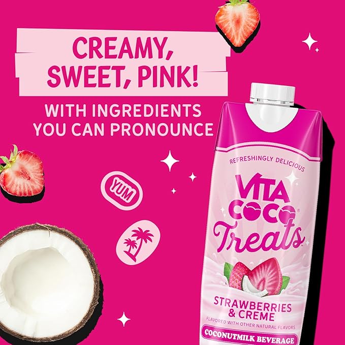 Vita Coco Treats Strawberries & Creme Coconut Milk Drink | Sweet, Refreshing, Treat | Cremey Pink