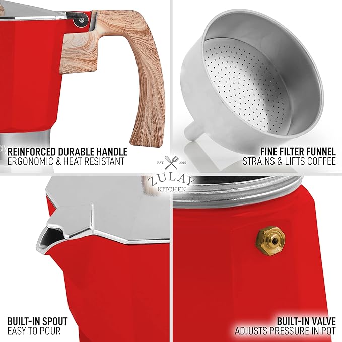 Zulay Kitchen Stovetop Espresso Maker - Moka Pot 6 Espresso Cups - Percolator Coffee Maker for