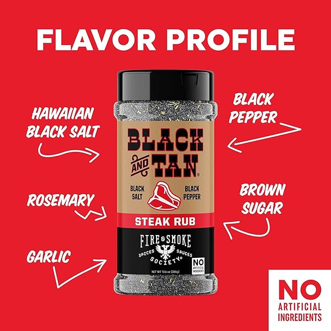 Fire & Smoke Society Black & Tan Steak Seasoning | BBQ Rubs, Steak Rub for Smoking and Grilling