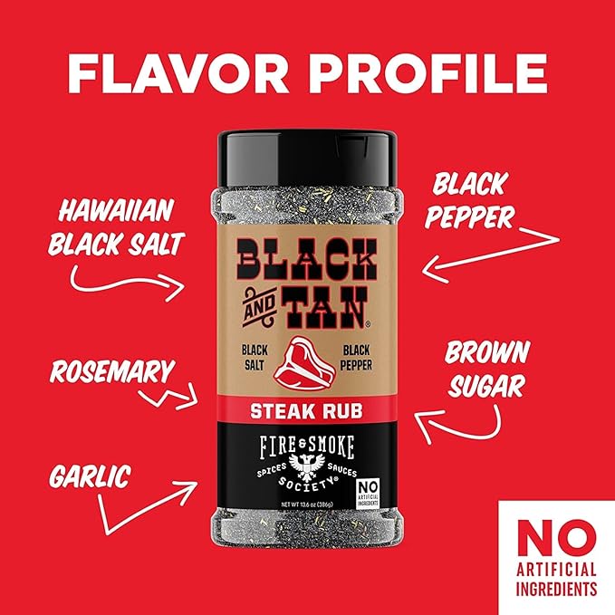 Fire & Smoke Society Black & Tan Steak Seasoning | BBQ Rubs, Steak Rub for Smoking and Grilling