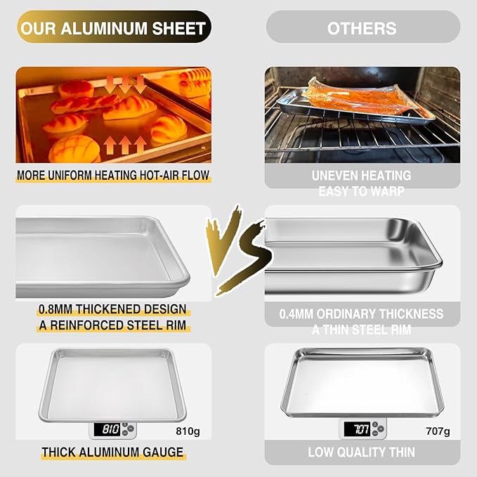 Commercial Quality Baking Sheet Pan Set, Natural Aluminum Cookie Sheet, Umite Chef Encapsulated