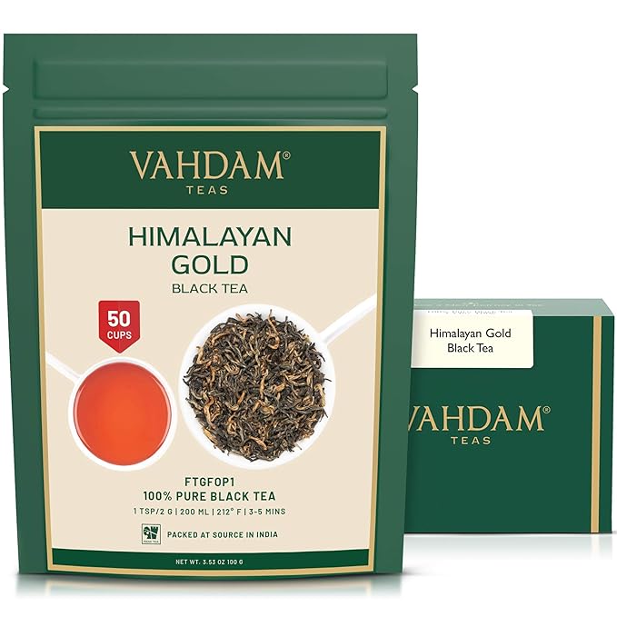 VAHDAM, Himalayan Gold Black Tea (50 Cups/3.53oz) Pure Black Tea Leaves With GOLDEN TIPS | Robust