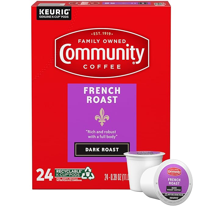 Community Coffee French Roast 24 Count Coffee Pods, Extra Dark Roast, Compatible with Keurig 2.0