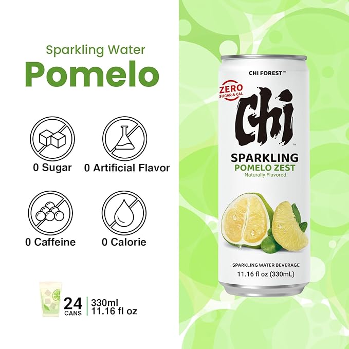 CHI FOREST Pomelo Sparkling Water Beverage, Zero Sugar Drinks, Zero Artificial Flavor, 11.16 fl oz