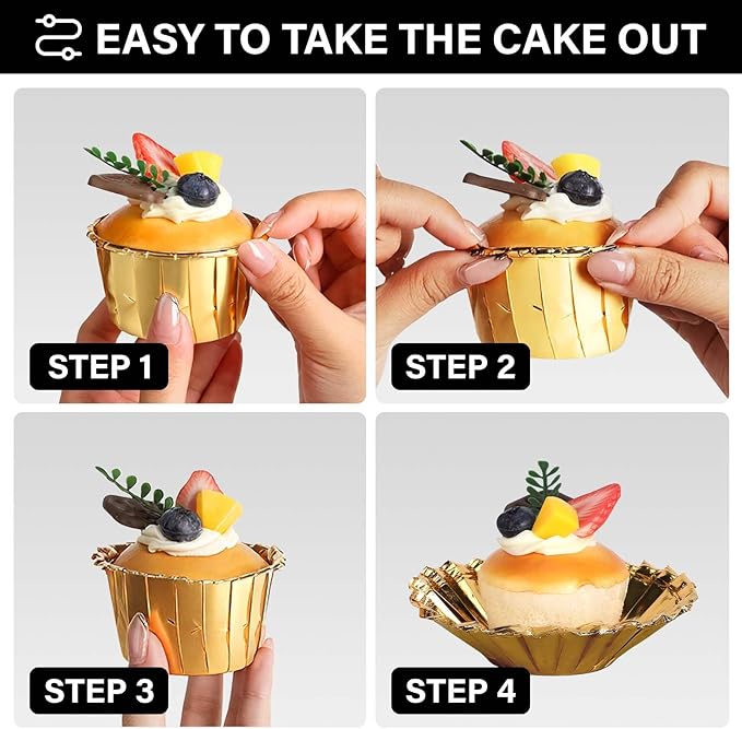 EUSOAR Gold Cupcake Cups, 3.5 Oz 50pcs Disposable Foil Muffin Liners, Gold Cupcake Baking Cups