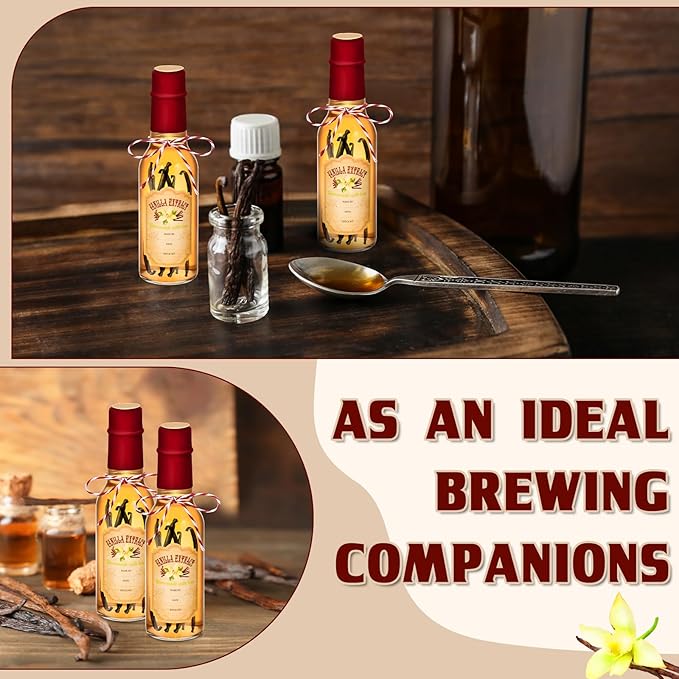 Tioncy 16 Pcs Vanilla Extract Bottles for Homemade Vanilla Jar Glass Bottle with Cap, Shrink Band
