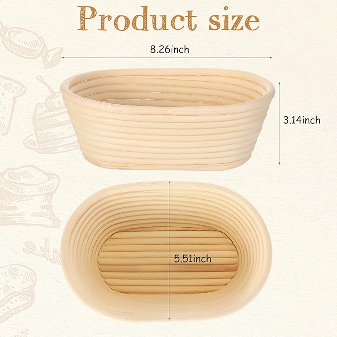 Gejoy Oval Banneton Bread Proofing Basket Set of 8, Sourdough Bread Baking Bowl Kit with Cloth