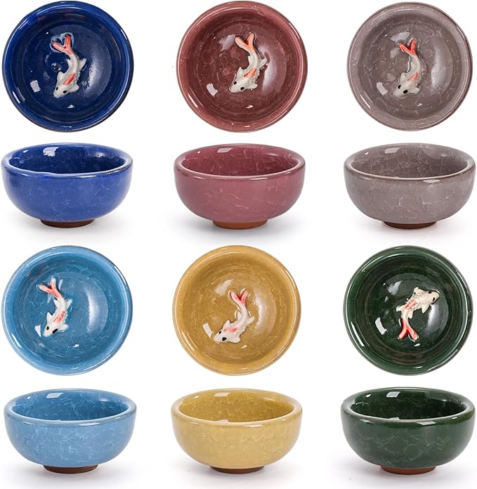 Foraineam 12 Pieces Ceramic Sake Tea Cups, Korean Soju Shot Glasses Sets, 1 oz / 30ml Tiny Sake