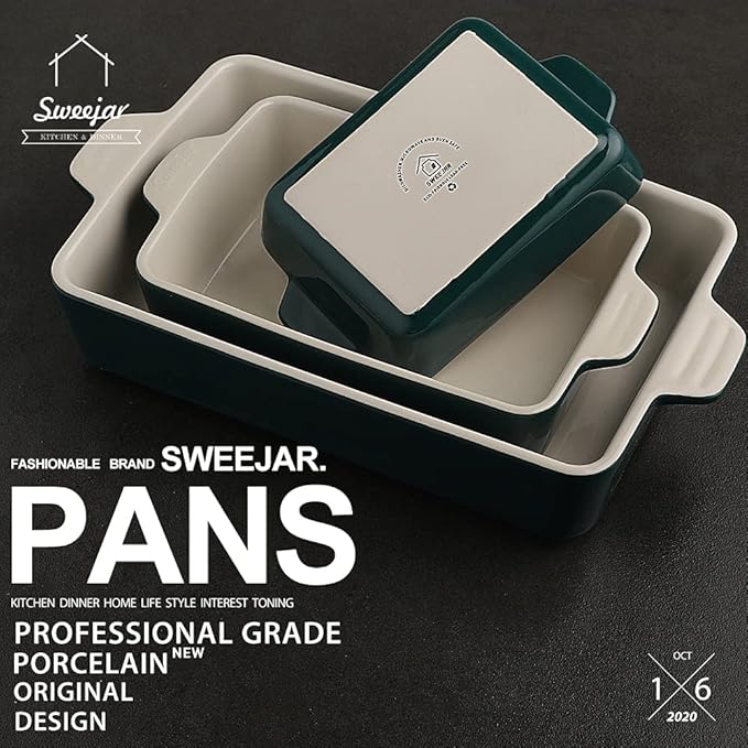 Sweejar Ceramic Bakeware Set, Rectangular Baking Dish Lasagna Pans for Cooking, Kitchen, Cake